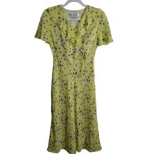 David Warren Y2K Chartreuse Purple Floral Silk Maxi Dress Size 4p